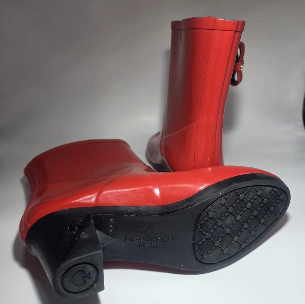 Kate Spade Penny Ankle Rubber Rain Boots, Size 5  Red Color New
